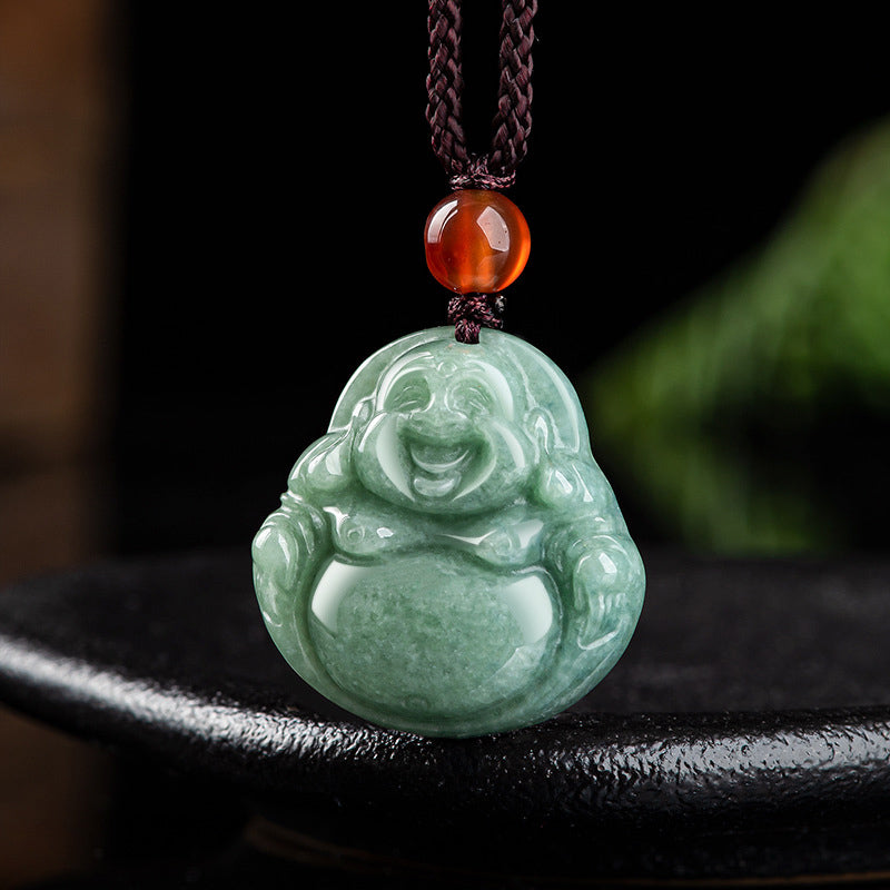 Buddha Stones Buda sonriente Jade cian Collar de éxito Colgante de cadena - image 6