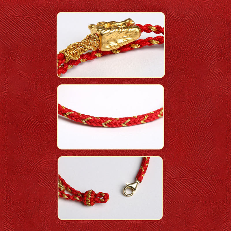 Pulsera trenzada de hilo rojo con nudo de ocho hilos de la suerte del dragón hecha a mano de plata de ley 999 con Buddha Stones