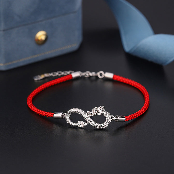 Pulsera de protección de la suerte con nudo infinito de plata de ley 999 con Buddha Stones del año del dragón