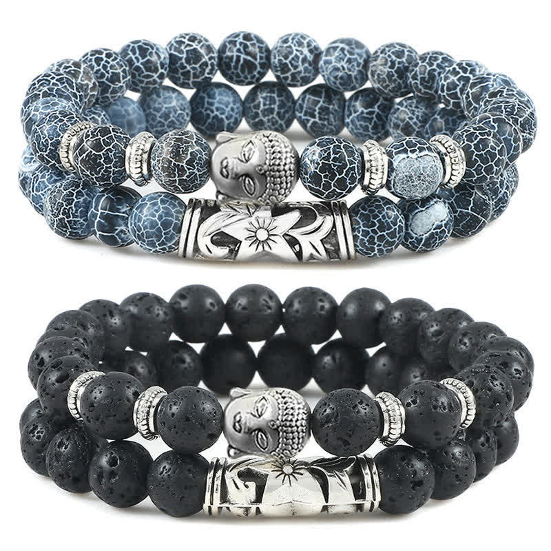 Pulsera de protección de Buda de ágata de cristal Natural, 2 uds., Buddha Stones