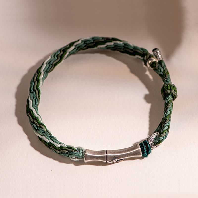 Pulsera de hilo de protección de la suerte con nudo de reencarnación de bambú de plata de ley 925