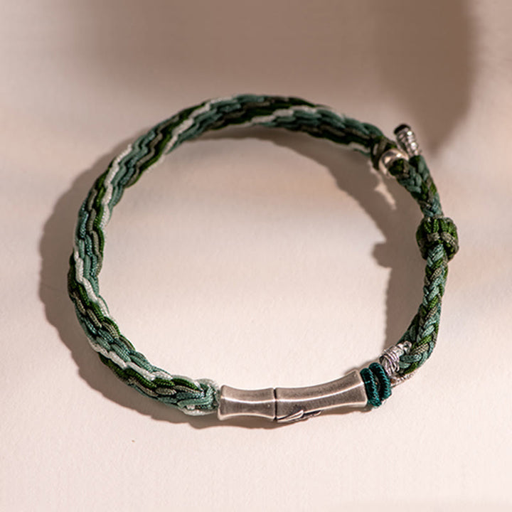 Pulsera de hilo de protección de la suerte con nudo de reencarnación de bambú de plata de ley 925