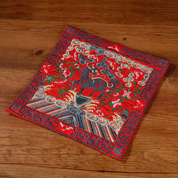 Tapete para tazas bordado con Buddha Stones, grulla, dragón Fénix, Kirin, posavasos para tazas de té, tapete para té cuadrado Kung Fu