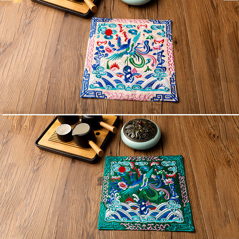 Alfombrilla para taza bordada con Buddha Stones , dragón Fénix, Kirin, posavasos para taza de té, tapete para té Kung Fu