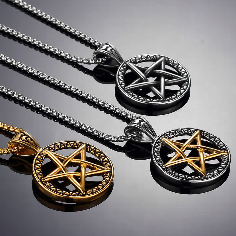 Colgante de collar de equilibrio de acero de titanio con pentagrama