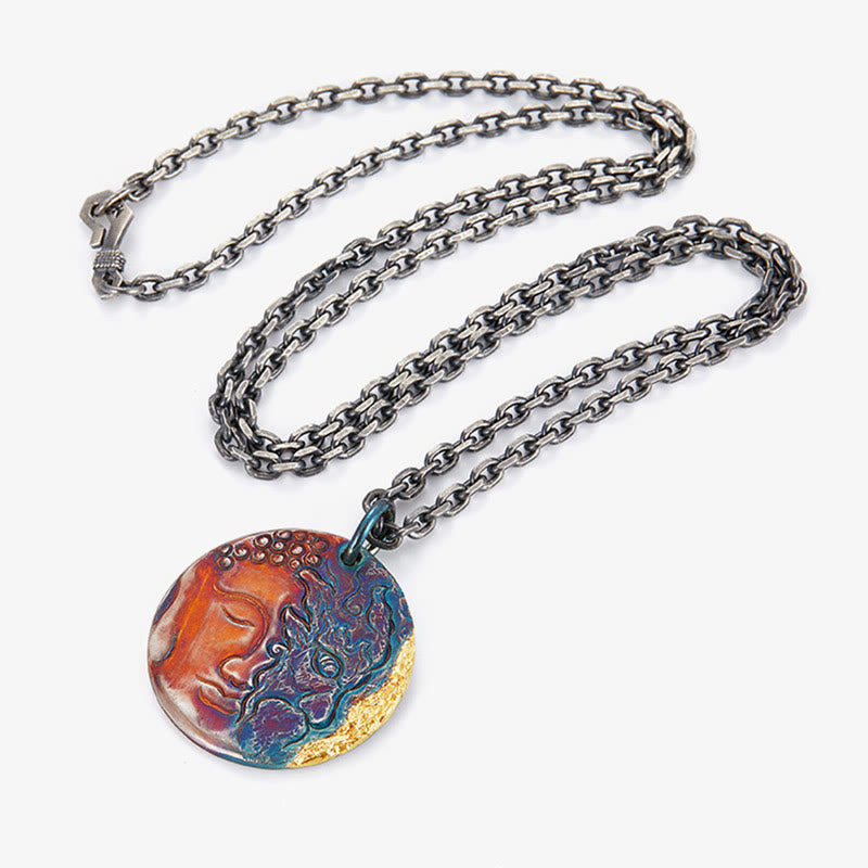 Collar con colgante de plata de ley 999 con Buddha Stones , oro de 24 quilates, mitad demonio, mitad Buda - image 11