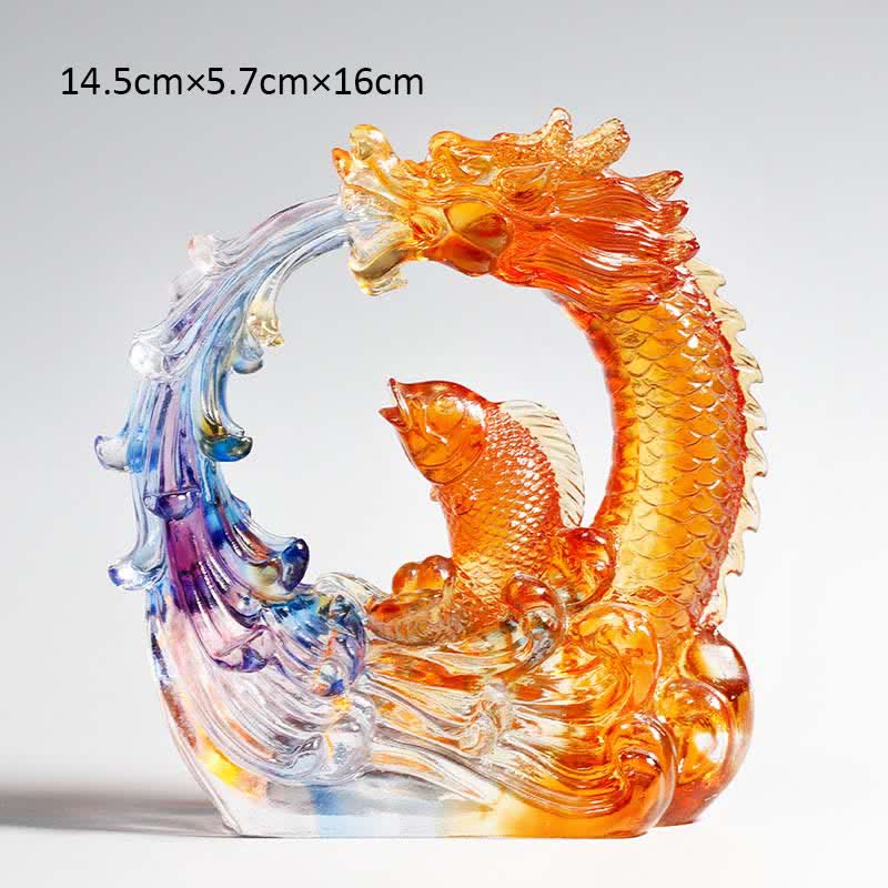 Buddha Stones Feng Shui Dragón Koi Pez hecho a mano Liuli Crystal Art Piece Decoración de la Oficina del Hogar