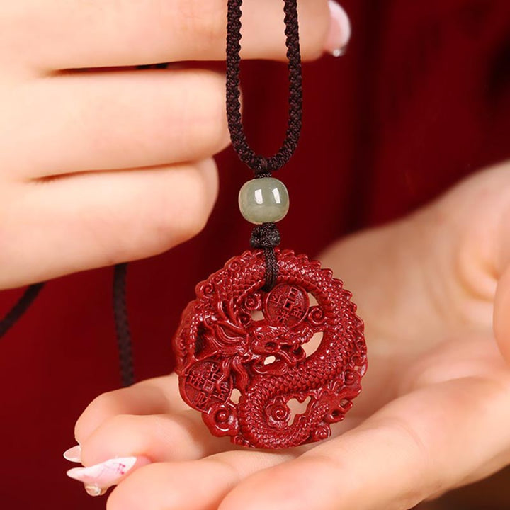 Buddha Stones Año del Dragón Natural cinabrio Hetian Jade cuenta moneda de cobre atraer riqueza collar colgante