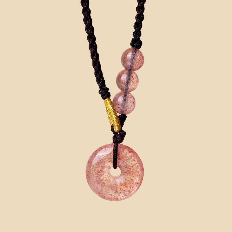 Colgante de collar curativo con hebilla de paz, calcedonia, cuarzo fresa, Buddha Stones