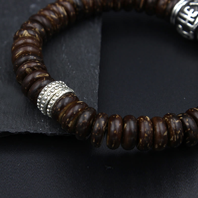 Pulsera positiva Om Mani Padme Hum de concha de coco tibetano natural con Buddha Stones