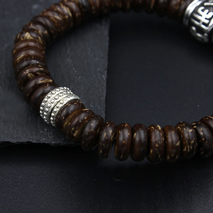Pulsera positiva Om Mani Padme Hum de concha de coco tibetano natural con Buddha Stones
