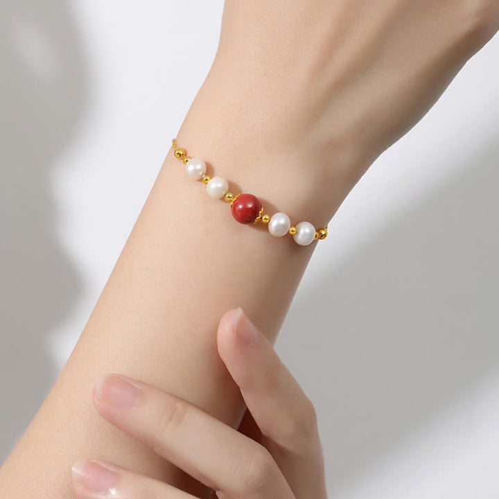 Pulsera de cadena de cuentas curativas de cinabrio y perlas de plata de ley 925 con Buddha Stones
