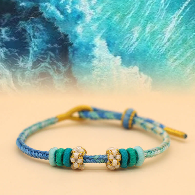 Pulsera trenzada de cuerda de la suerte con nudo de paz de ocho hilos hecha a mano con Buddha Stones - Mar Azul (Azul Verde) (Circunferencia de muñeca 14-18 cm) - image 10