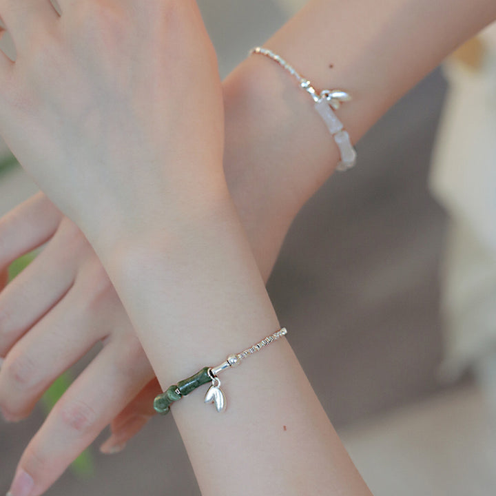 Pulsera de la suerte con diseño de bambú y peridoto de plata de ley 925 con Buddha Stones