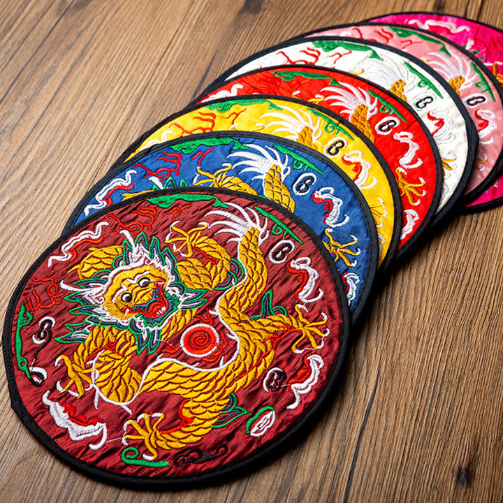 Tapete para taza de Bordado de dragón con Buddha Stones, posavasos para taza de té, tapete para té de Kung Fu