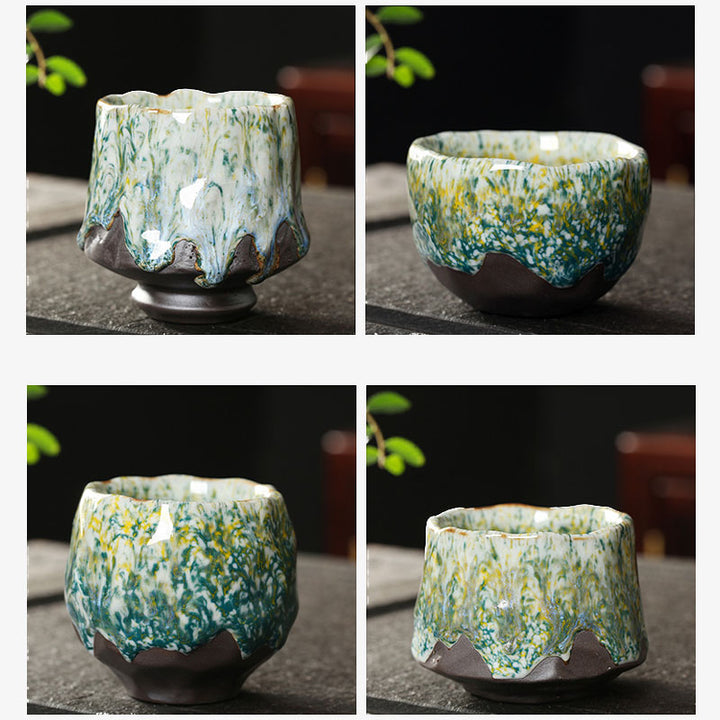 Taza de té de cerámica con Buddha Stones, color naranja, rojo, verde y amarillo, taza de té de Kung Fu