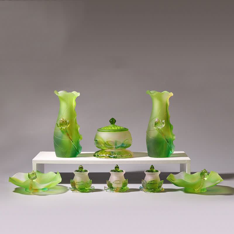 Pieza de arte de cristal Liuli hecha a mano de loto Feng Shui, decoración para el hogar y la Oficina