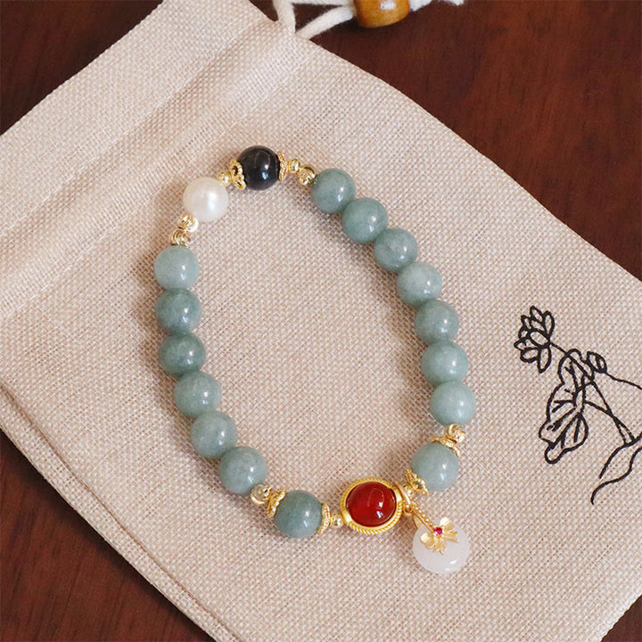 Pulsera de la suerte con pajarita y perlas de ágata roja, jade natural , Buddha Stones