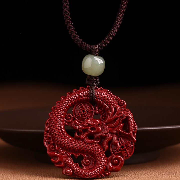 Buddha Stones Año del Dragón Natural cinabrio Hetian Jade cuenta moneda de cobre atraer riqueza collar colgante