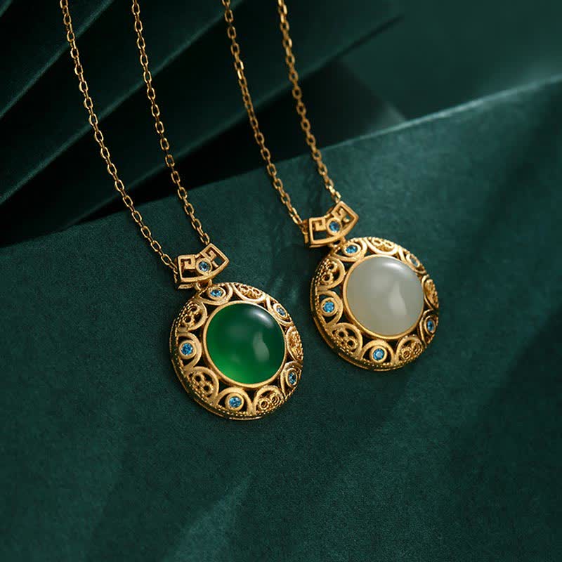 Colgante de plata de ley 925 con calcedonia verde y jade blanco hetiano