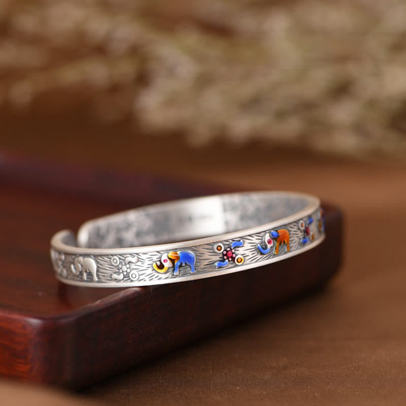 Pulsera de plata de ley 999 con Buddha Stones , diseño de elefante, fuerza y sabiduría