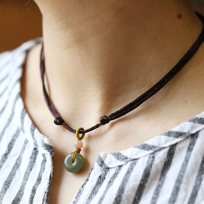 Colgante de collar de cadena de abundancia de loto con hebilla de paz de Jade redondo Natural - Marrón - Hebilla de la paz - image 10