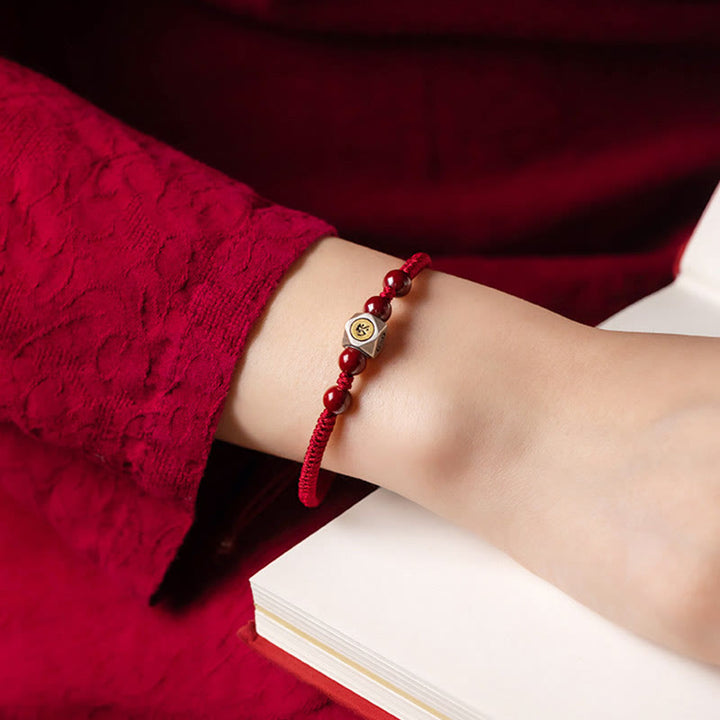 Pulsera de plata de ley 925 con Buddha Stones , zodíaco chino, Buda natal, cinabrio, calma