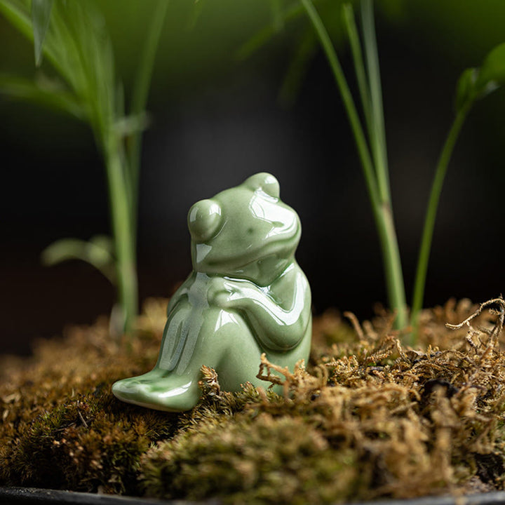 Mini Buddha Stones para meditación, loto pequeño, rana en reposo, cerámica, riqueza, suerte, té para el hogar, figura decorativa para mascotas