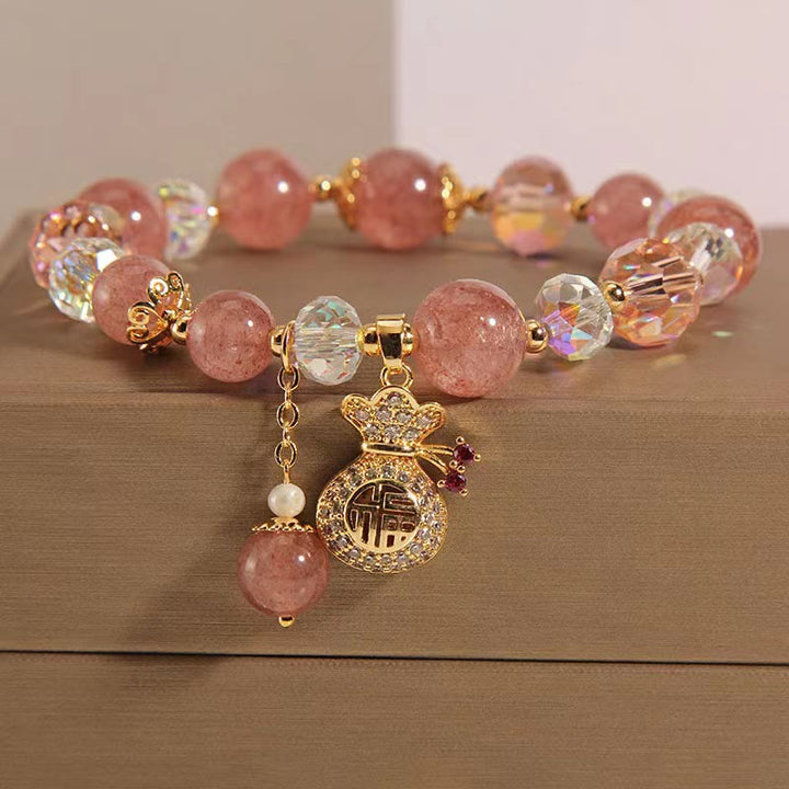 Pulsera positiva con dije para bolsa de dinero con cristal de cuarzo fresa Natural y Buddha Stones