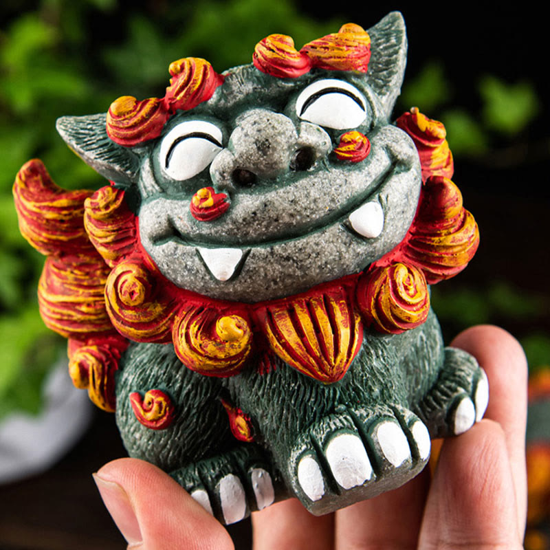 Buddha Stones, pequeño par de perros León Fu Foo, protegen del mal, decoración de resina para el hogar