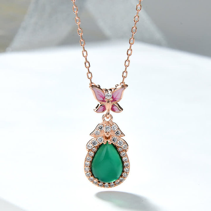 Colgante de plata de ley 925 con circonita y mariposa de Calcedonia Verde