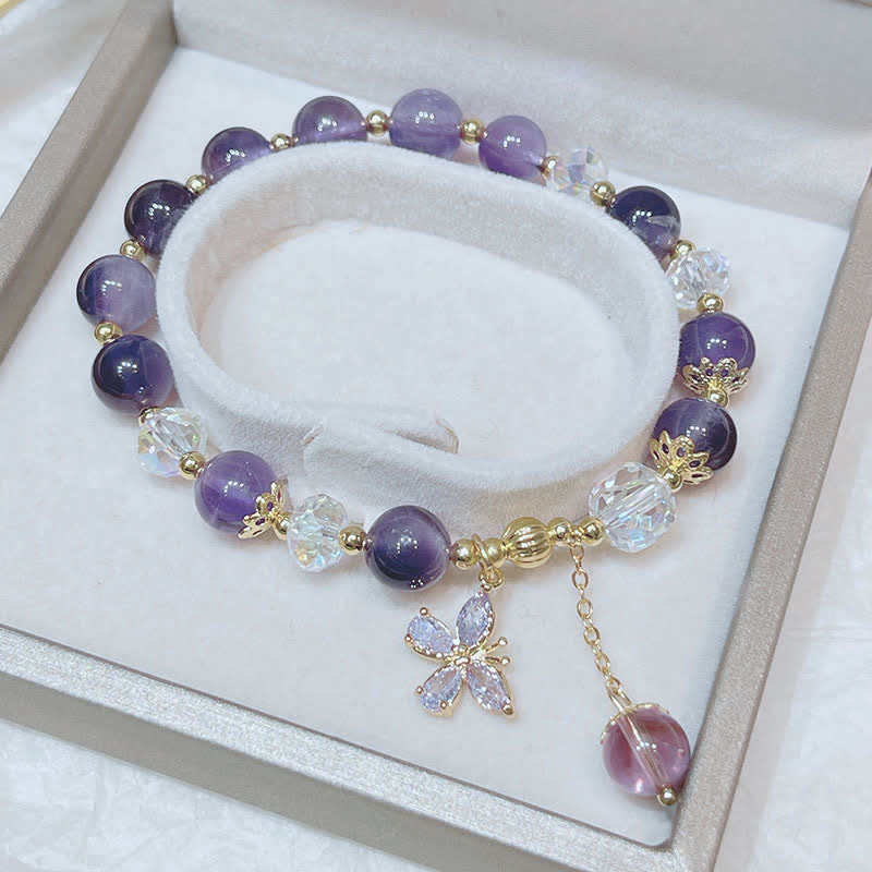Pulsera con dije de mariposa espiritual de cristal de amatista natural con Buddha Stones