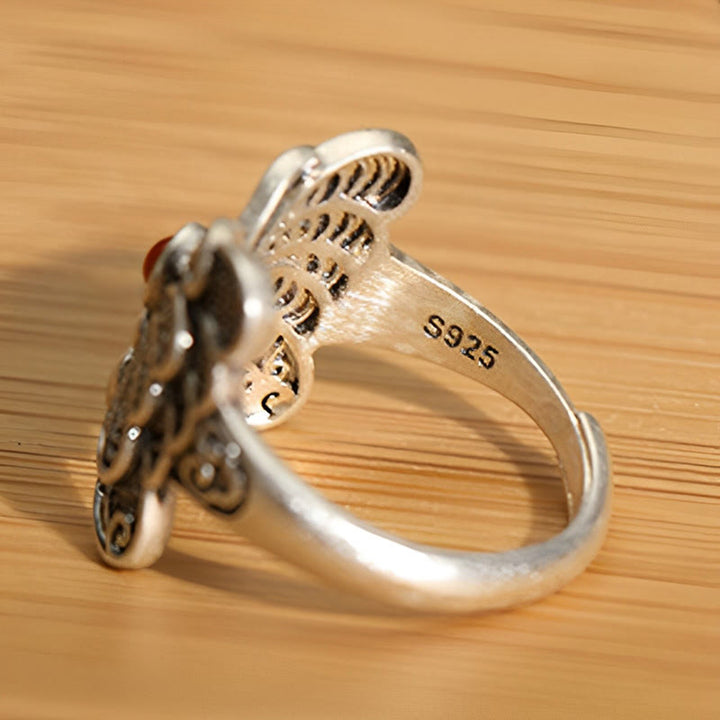 Juego de pendientes de anillo de autoaceptación de mariposa de ágata roja de plata de ley 925 con Buddha Stones