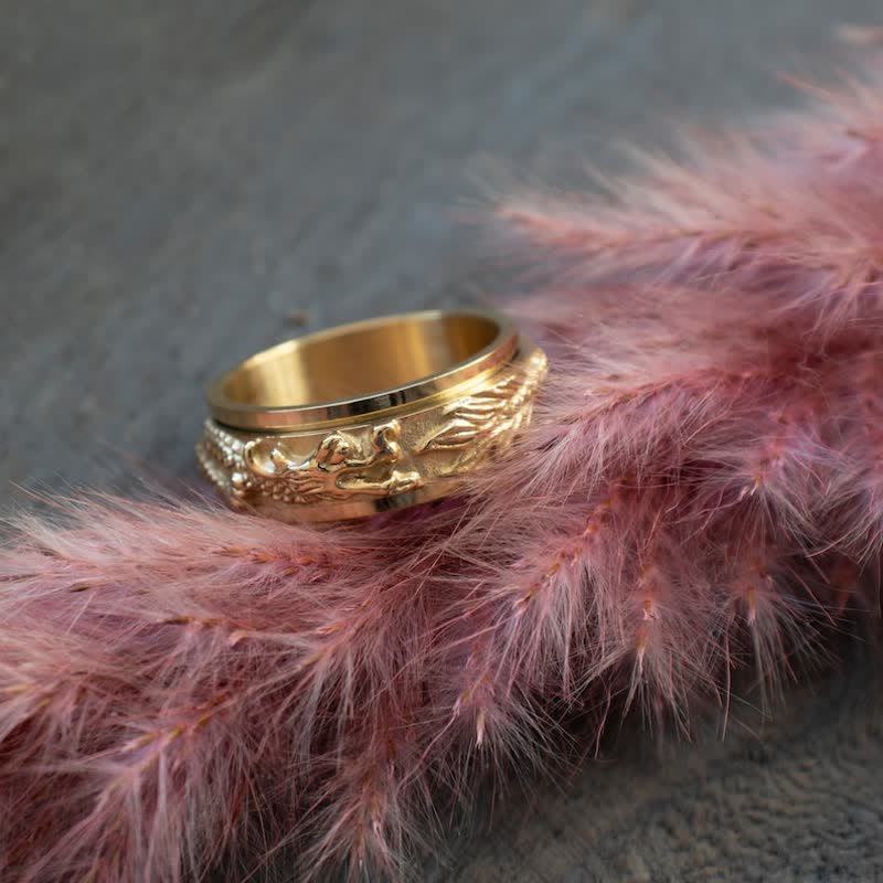 Buddha Stones Anillo de estimulación giratorio de acero de titanio Dragon - image 10