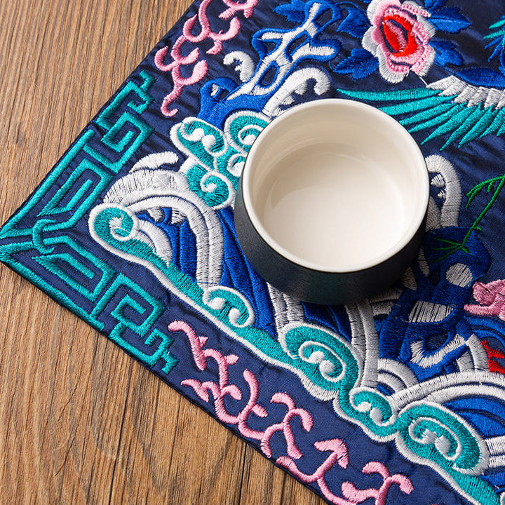 Alfombrilla para taza bordada con Buddha Stones , dragón Fénix, Kirin, posavasos para taza de té, tapete para té Kung Fu