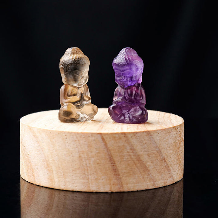 Buddha Stones Varios Cristal Amatista Cristal Rosa Cristal Blanco Citrino Buda Tallado Collar de Curación Espiritual Colgante Decoración