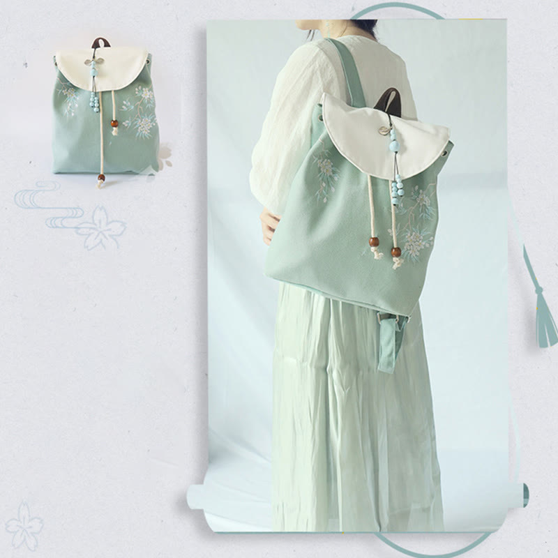 Mochila de lona de gran capacidad bordada hecha a mano con Buddha Stones
