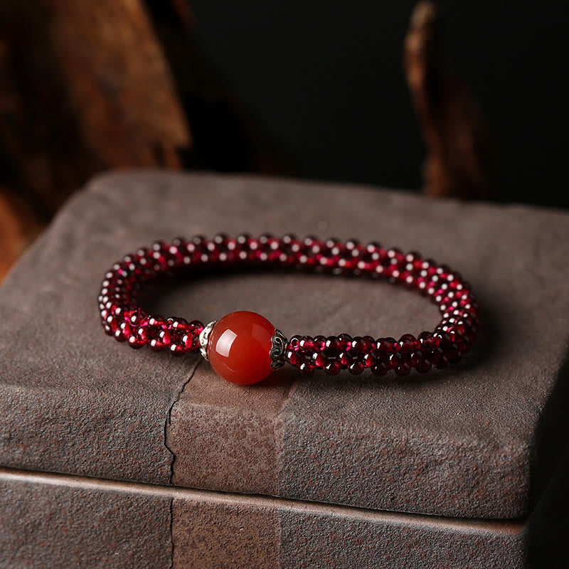 Pulsera de protección de cuentas de amazonita de ágata roja de cristal rosa granate natural con Buddha Stones