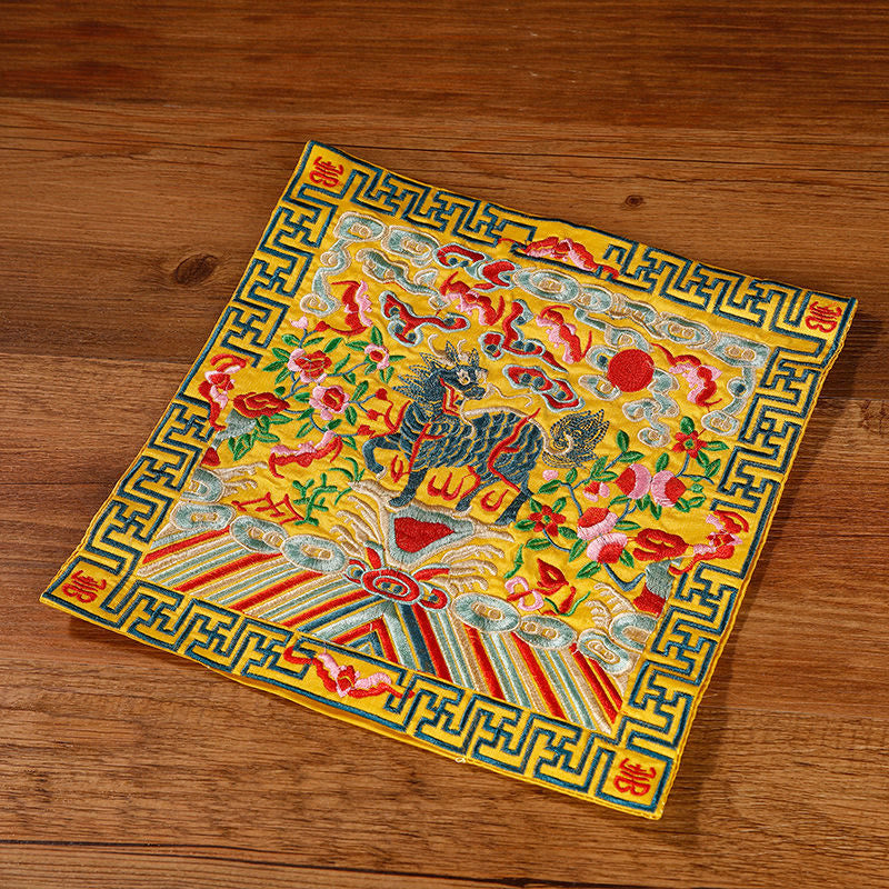 Tapete para tazas bordado con Buddha Stones, grulla, dragón Fénix, Kirin, posavasos para tazas de té, tapete para té cuadrado Kung Fu