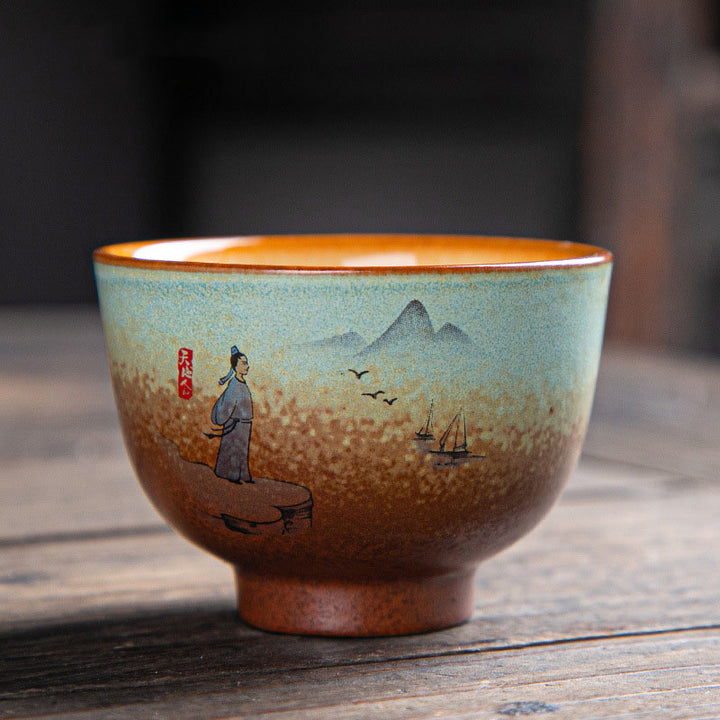 Buddha Stones, ciervo colorido, Pipa, nieve, flores de ciruelo, montañas, ríos, pájaro, taza de té de cerámica, tazón de té de Kung Fu
