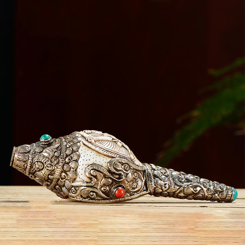 Decoración positiva de la riqueza de la concha de Buda Shankha grabada hecha a mano tibetana