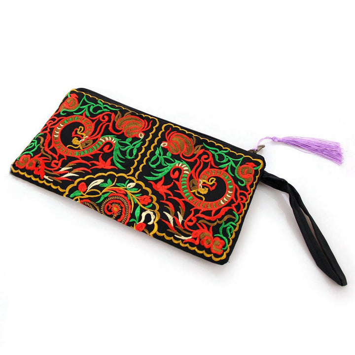 Cartera de compras con bordado de flores de Buddha Stones, dragón, mariposa, cosmos
