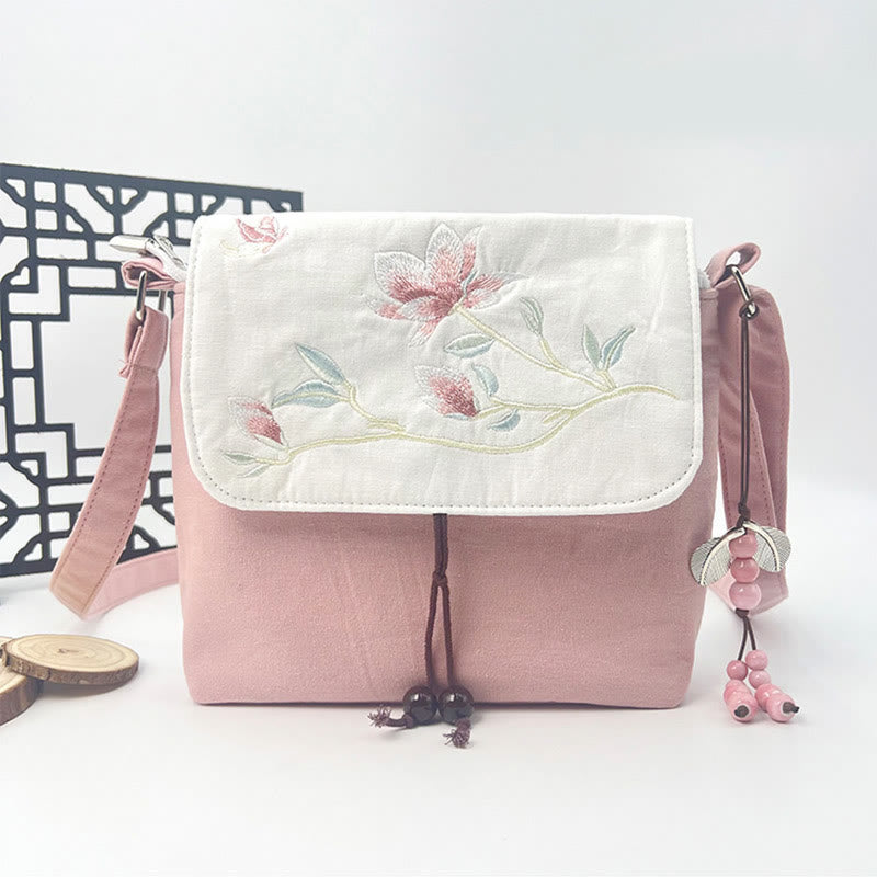Buddha Stones Camelia bordada Epiphyllum Gardenia Sakura Flores Bolso bandolera Bolso de hombro Bolso para teléfono móvil