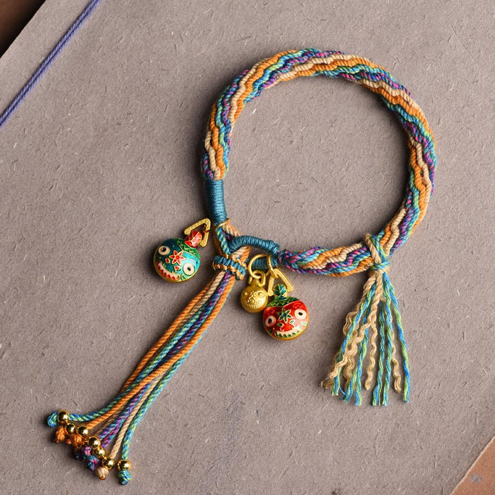 Pulsera de cuerda colorida trenzada con nudo de reencarnación de la familia de la bestia tragadora de oro con Buddha Stones