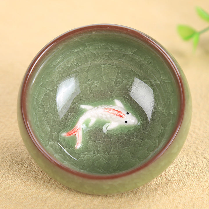 Taza de té de cerámica con bonito pez Koi, Buddha Stones, tazón de té de Kung Fu, 45ml