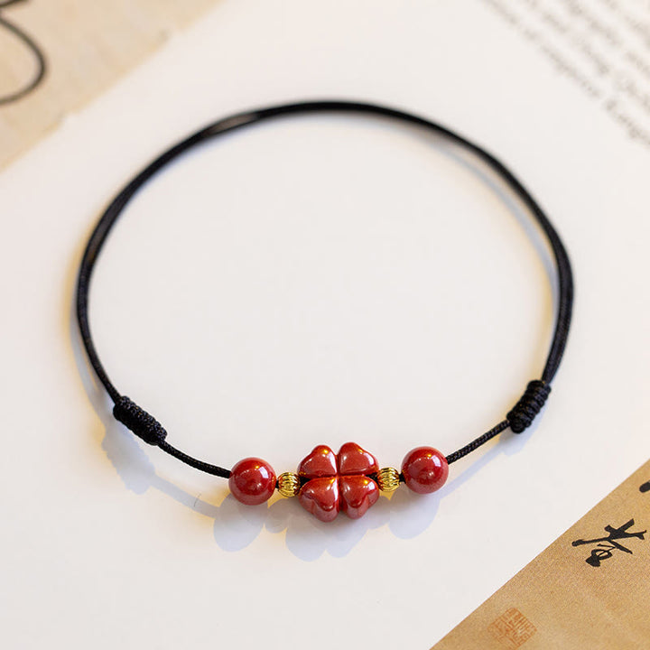 Pulsera tobillera con Buddha Stones, trébol de cuatro hojas, cinabrio, bendición, calma