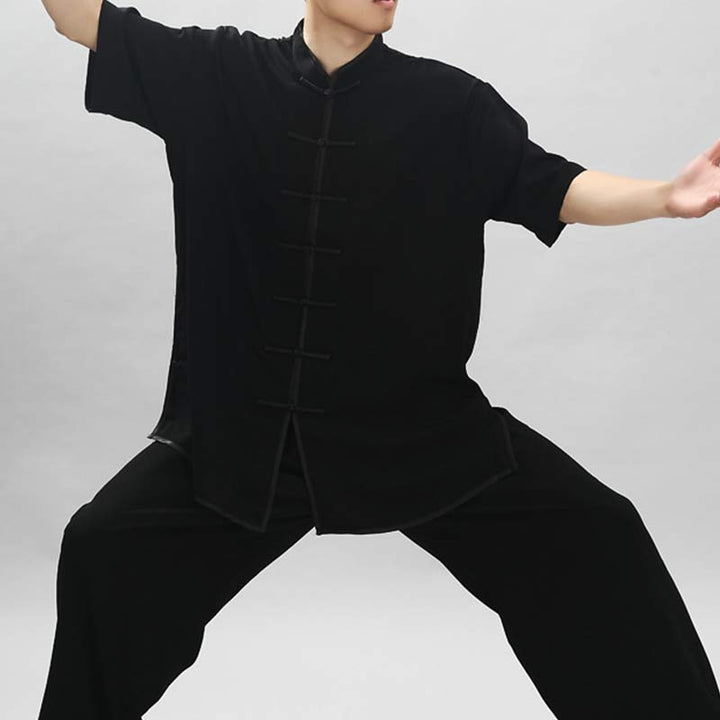 Conjunto de ropa unisex con bordado de Buddha Stones para meditación, oración zen, práctica espiritual de tai chi y qigong - Manga corta negra - US14, UK/AU18, EU46 (3XL) - image 26