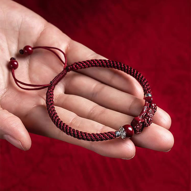 Pulsera trenzada de cinabrio PiXiu hecha a mano con Buddha Stones