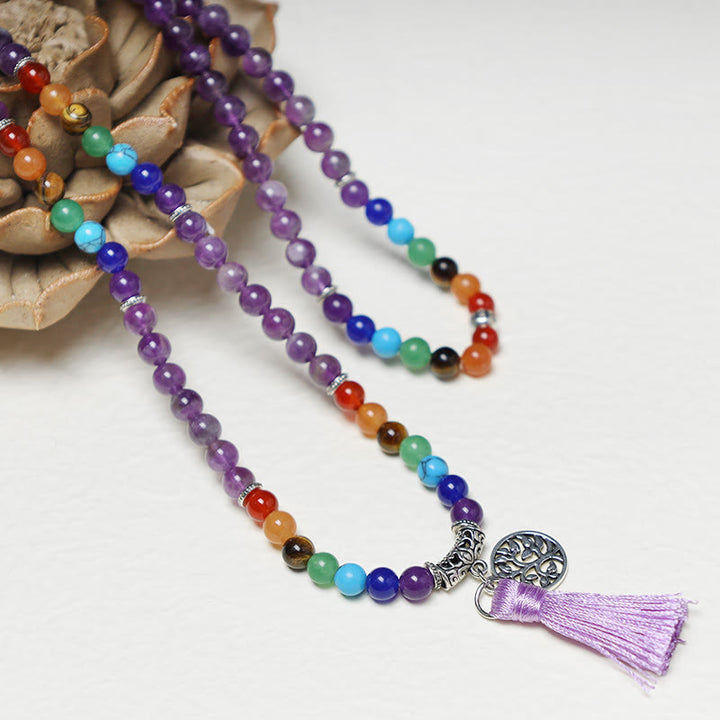 Buddha Stones de cristal curativo Mala cuentas de oración 108 meditación curación pulsera multicapa collar