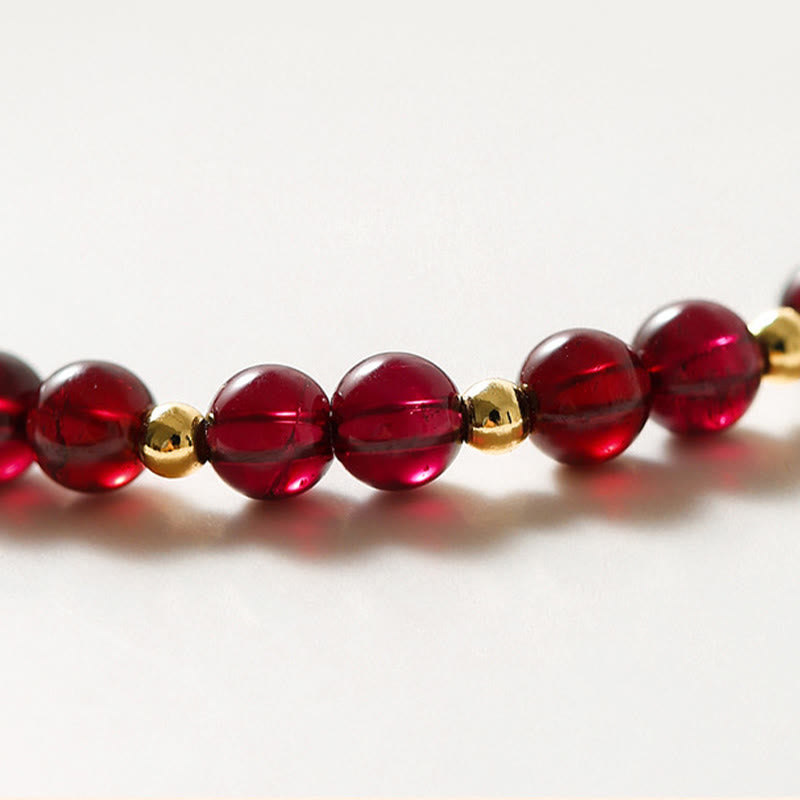 Pulsera tranquila con flor de cinabrio y granate natural de oro de 14 quilates con Buddha Stones - image 8
